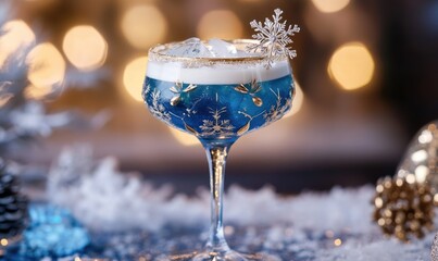 Canvas Print - A blue drink in a glass with a snowflake on top