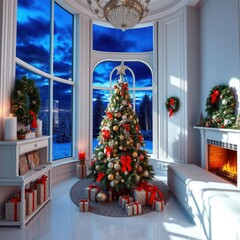  Christmas decor white room new year tree gifts christmas tree holiday winter festive celebration   