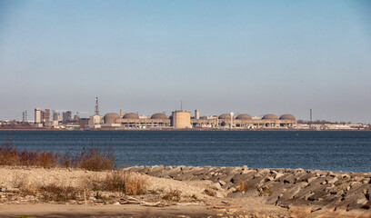 a nuclear power plant is seen on the north shore of lake ontario just east of toronto, canada. the g