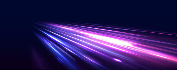 Aufkleber - Abstract neon background with shining wires. Vector dark blue abstract background with ultraviolet neon glow, blurry light lines, waves. 
