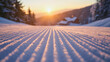© Taras Vykhopen - Freshly groomed corduroy on ski slope at sunrise with golden light in the background