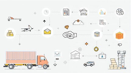 Fototapete - Procurement Management and Supply Chain Icons Depicting Logistics, Inventory Management, and Efficient Business Operations