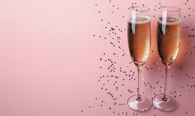 Poster - Cheers with sparkling wine in crystal glasses on a festive pink backdrop during a celebration