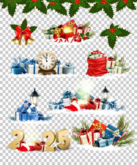 Poster - Big set of Christmas and New Year Holiday icons and objects. Vector illustration.