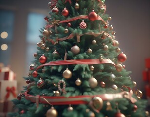 Wall Mural - decorated christmas tree on blurred background.
