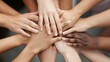 © Gaming - Diverse hands stacked together, symbolizing unity, teamwork, and collaboration.