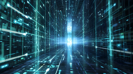 Visualize a concept where digital information is visually escaping from a secure environment to symbolize a data leak
