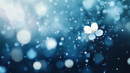 a white flower against a blue background, with a bright light source visible