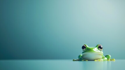 Wall Mural -   A sad-looking blue frog is sitting on top of a blue floor near the blue wall