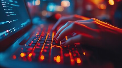 Night Coding Session: Illuminated Keys & Focused Hands