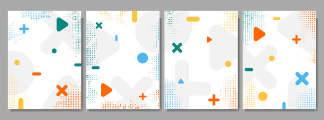 Wall Mural - vector illustration. abstract vibrant color background set. cool bright wallpapers with memphis patt