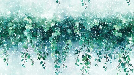 Wall Mural -   Tree branch with snow, green leaves and blue sky
