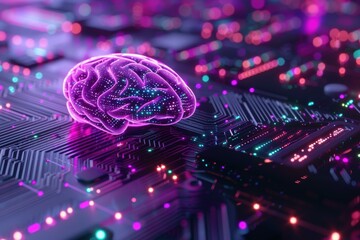 Wall Mural - a digital brain on a circuit board. ai.