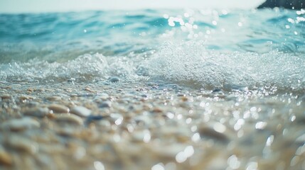 Wall Mural - A mesmerizing timelapse of shifting tides on a tranquil beach, featuring a soft, defocused background that enhances the scene.