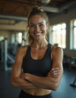 © Premium Stock - in the GYM, a woman dressed sportswear, arms crossed, smiling