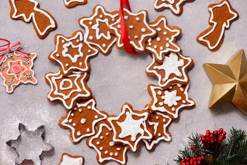 Wall Mural - GINGERBREAD  on a Christmas rustic background