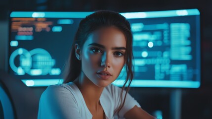 Woman programmer working late at night
