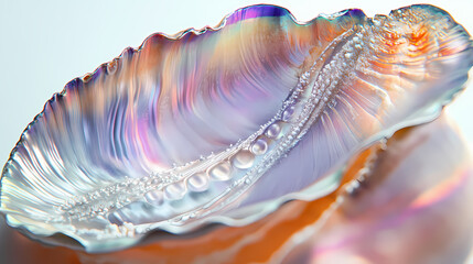 Wall Mural - vibrant close-up of an open clam shell reveals intricate textures and patterns on its pearly interio
