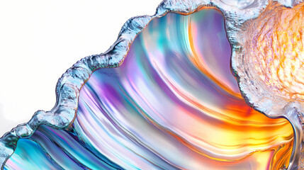 Wall Mural - vibrant close-up of an open clam shell reveals intricate textures and patterns on its pearly interio