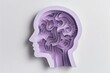 © VICHIZH - Abstract profile of a human head in lilac color, showcasing intricate brain maze design, symbolizing thought and creativity.