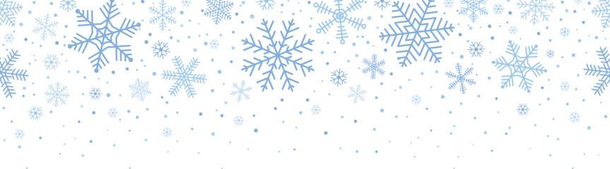 Wall Mural - christmas blue snowflake seamless border banner, vector illustration.