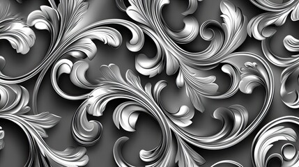 Poster - Silver Swirling Floral Pattern on Dark Background