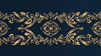 Poster - Ornate Golden Floral Design on a Dark Blue Background