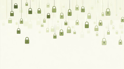 Encryption Symbols: green tones Small lock for security protocols on white background with copy space.