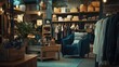 © Daisha - Cozy boutique interior with clothing and furniture.