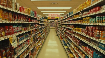 A large grocery store with many aisles and shelves