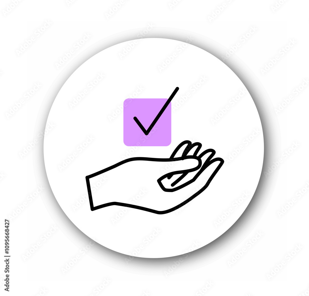 Seo file and approved line icon. Hand with ticks. Approval and ...