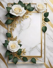 Wall Mural - Elegant white roses and gold accents adorn a marble background, creating a luxurious and sophisticated aesthetic.