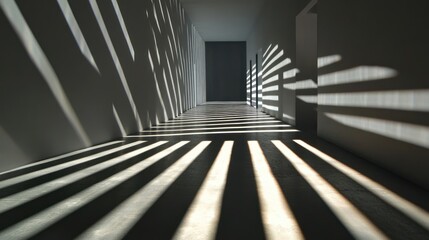 Wall Mural - light and shadow patterns in a long, narrow corridor.