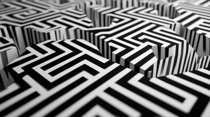Wall Mural - abstract 3d black and white maze pattern.