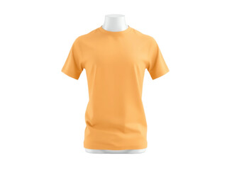 Bright orange short sleeve shirt displayed on a mannequin on transparent background