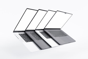 Modern laptop notebook mockup with blank screen isolated on white background