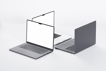 Modern laptop notebook mockup with blank screen isolated on white background