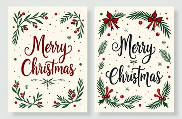 Wall Mural - Merry Christmas cards set with hand drawn elements. Doodles and sketches vector Christmas illustrations,