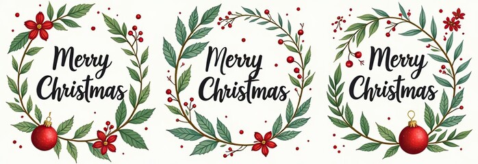Wall Mural - Merry Christmas cards set with hand drawn elements. Doodles and sketches Christmas illustrations,