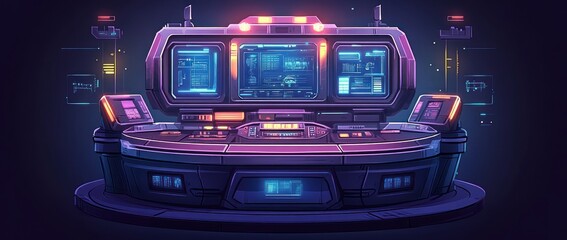 Aufkleber - Futuristic control panel with glowing interfaces and screens for high-tech operations.