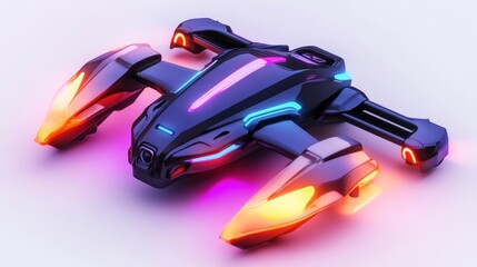 Leinwandbilder - A futuristic drone design with vibrant neon lights and sleek contours.