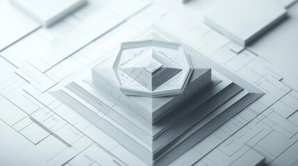 Leinwandbilder - A geometric white structure resembling a pyramid with intricate patterns and layers.