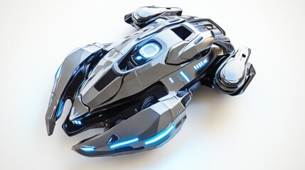 Aufkleber - A futuristic, sleek spacecraft design with blue glowing accents and a streamlined shape.