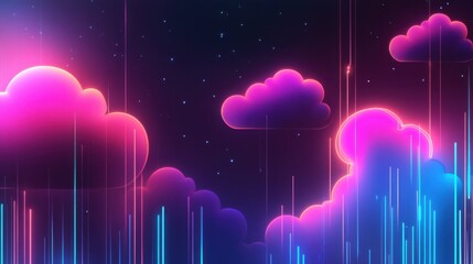 Wall Mural - colorful neon clouds against starry background