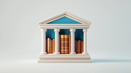 Aufkleber - A stylized library structure with books, symbolizing knowledge and learning.