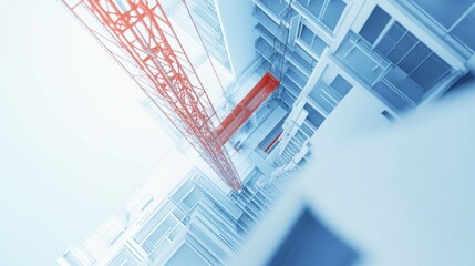 Poster - A modern construction site featuring a crane and building structures in a dynamic perspective.