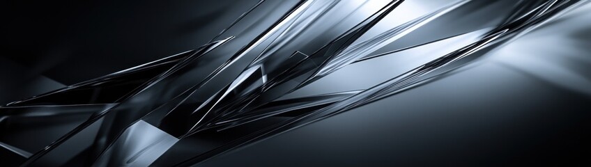 Leinwandbilder - A sleek, abstract composition of dark, reflective shapes and lines creating a modern aesthetic.