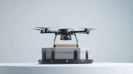 Poster - A drone positioned on a delivery platform, ready to transport packages.