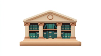 Aufkleber - A stylized library building with columns and bookshelves, symbolizing knowledge and learning.