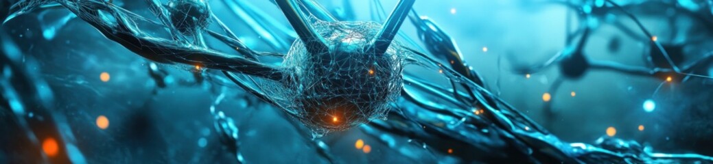Poster - Abstract representation of neurons and synapses in a digital environment.
